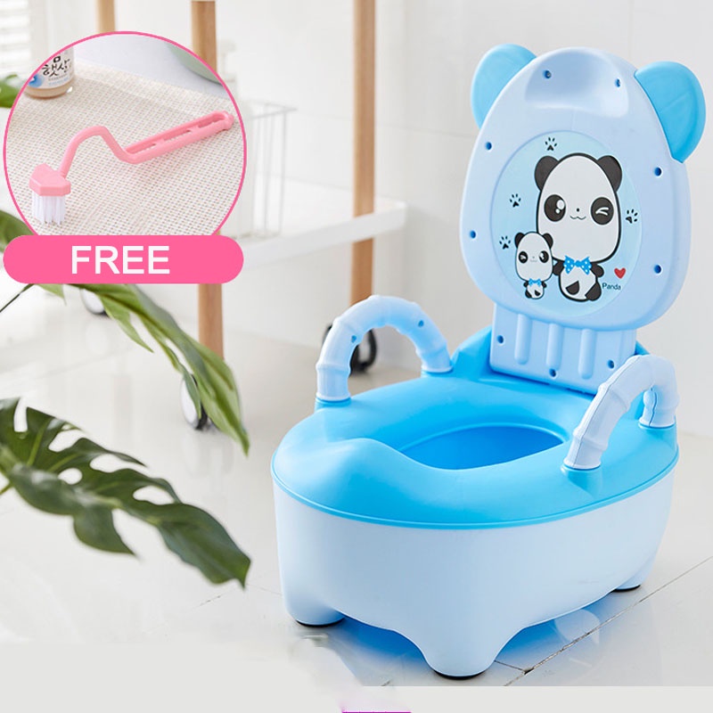 Oldlaiben Kid Toilet Baby Potty Trainning Seat with Backrest Panda Cartoon Todders Portable Plastic Potty Toilet Bowl for Child Tandas Kanak Kanak