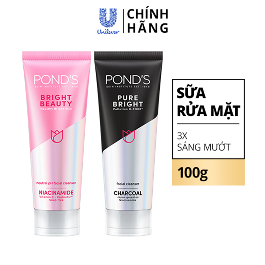 Sữa rửa mặt pond's sáng mịn rạng rỡ/ trắng da tinh khiết tuýp 100g