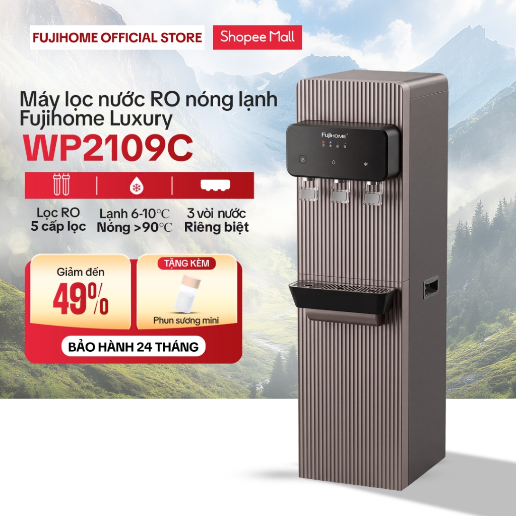 Máy lọc nước RO nóng lạnh FUJIHOME Luxury WP2109C Nhập Khẩu 3 vòi làm lạnh Block cao cấp lọc RO 5 cấp chính hãng