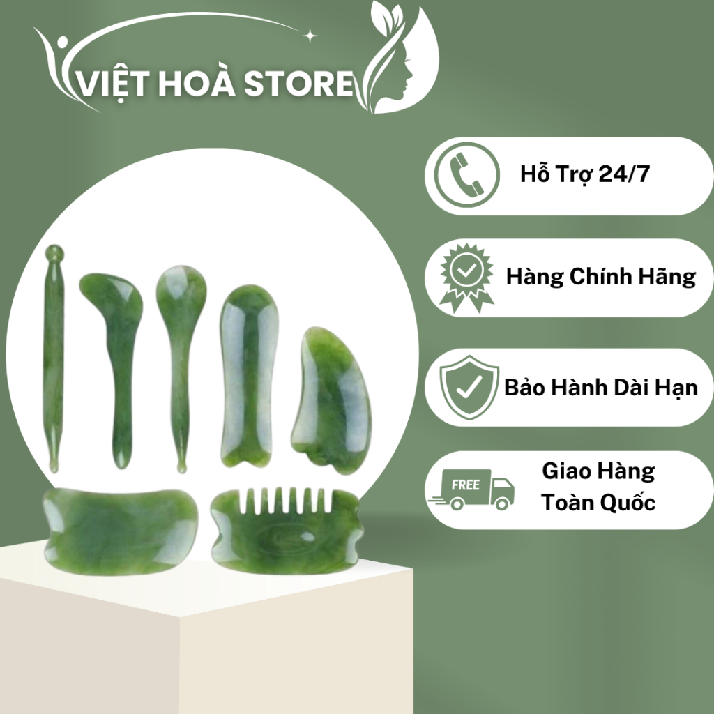 Ngọc cạo gió bộ dụng cụ ấn huyệt cạo gió 7 món dùng trong gội đầu dưỡng sinh spa