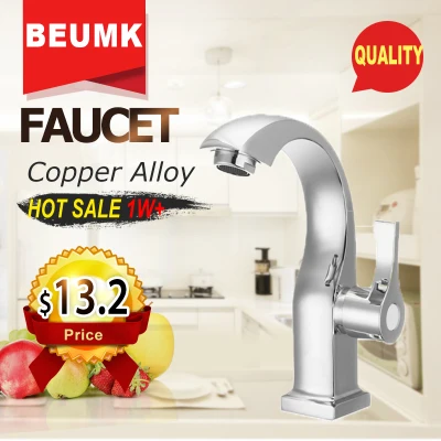 BEUMK Chrome Bathroom Basin Copper Tap Single Handle Spout Sink Bath Cold Water Faucet