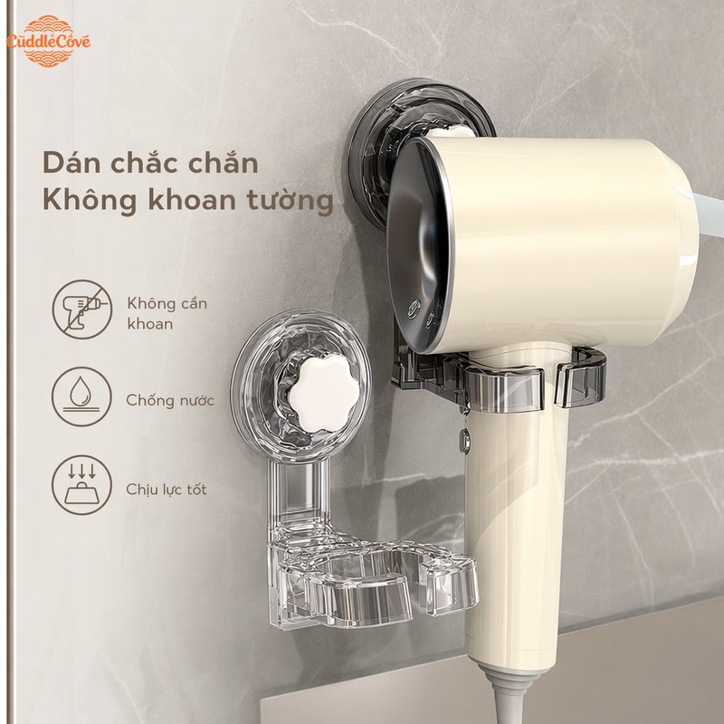 CuddleCove Giá đỡ máy sấy tóc hút chân không treo tường chống nước chịu lực nhựa abs gọn gàng phòng tắm