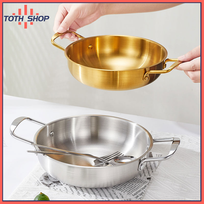 รูปสินค้า Toth Korean Stainless Steel Pot, Gold/Silver Color, 2 Handles to Prevent Scalding, Can Quickly Make Ramen and Tom Yum. C