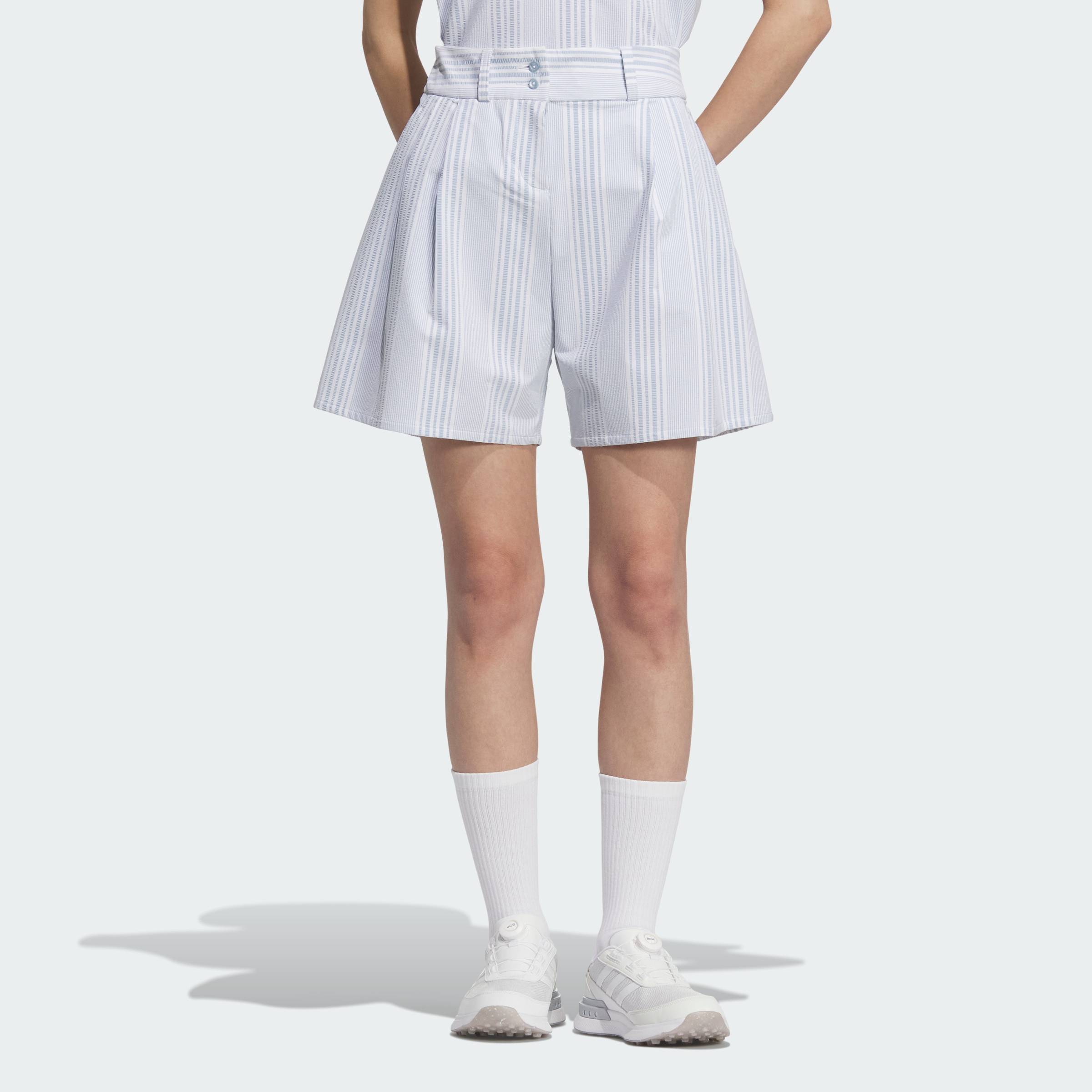 [25-29.4-MUA 3 GIẢM 30%+VOUCHER 10%] adidas Đánh gôn Quần Short Vải Sọc Nhăn 6 Inch Nữ Màu xanh da trời JF4576