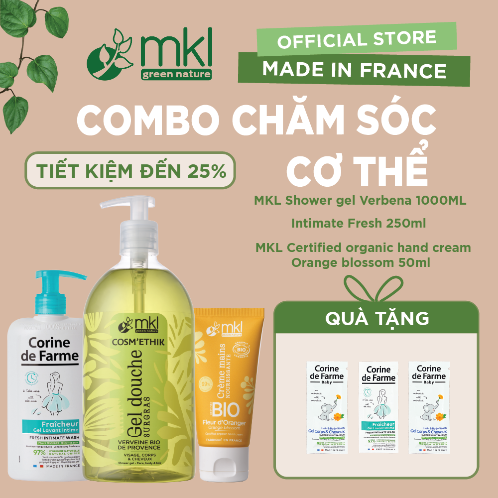 [Combo chăm sóc cơ thể] Combo Gel tắm ​cỏ roi ngựa, dung dịch vệ sinh phụ nữ Intimate Fresh và Kem tay hương cam quýt