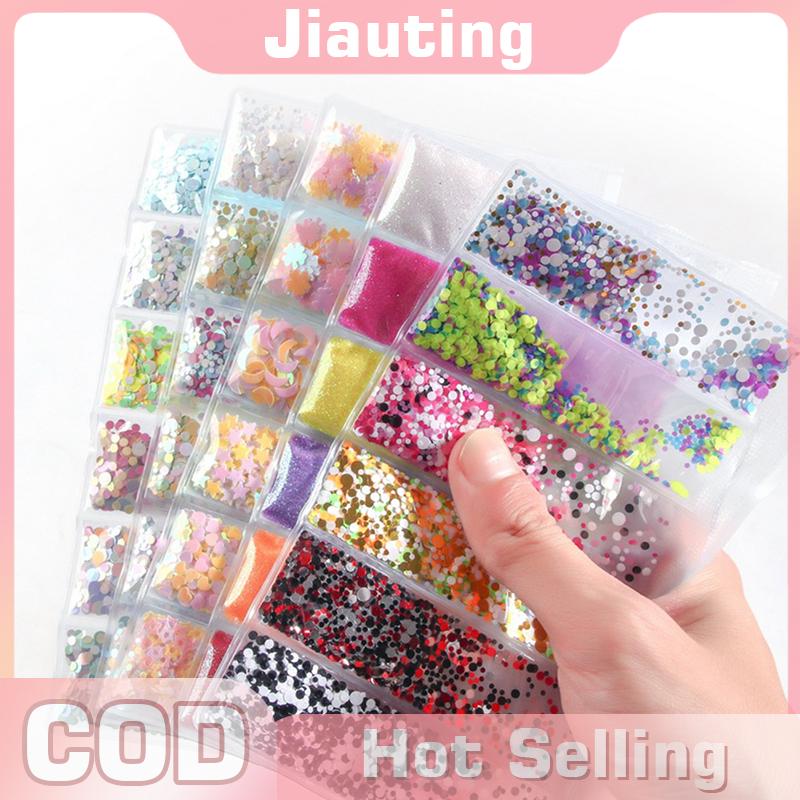 Jiauting 6 lưới túi Nail Art Sequins đầy màu sắc sơn móng tay Flakes lá cho cắt sửa móng tay