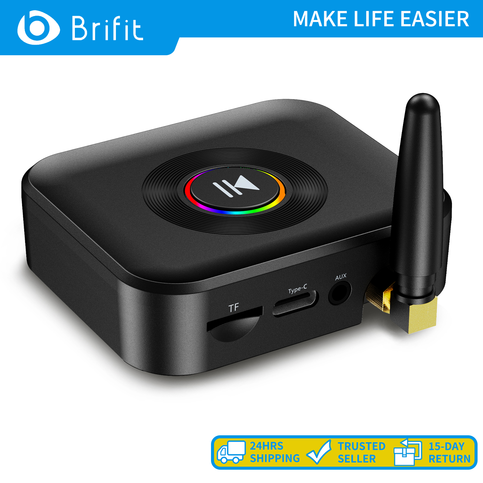 Brifit 2 in 1 เครื่องรับสัญญาณเสียงไร้สายบลูทู ธ 5.1 เครื่องเล่นเสียงรองรับ RCA และการส่งสัญญาณ AUX 3.5 มม. อะแดปเตอร์เสียงไร้สายเหมาะสำหรับสมาร์ทโฟนโทรทัศน์พีซีรถยนต์ระบบเสียงสเตอริโอครอบครัว ราคา 230 บาท*ส่งฟรี