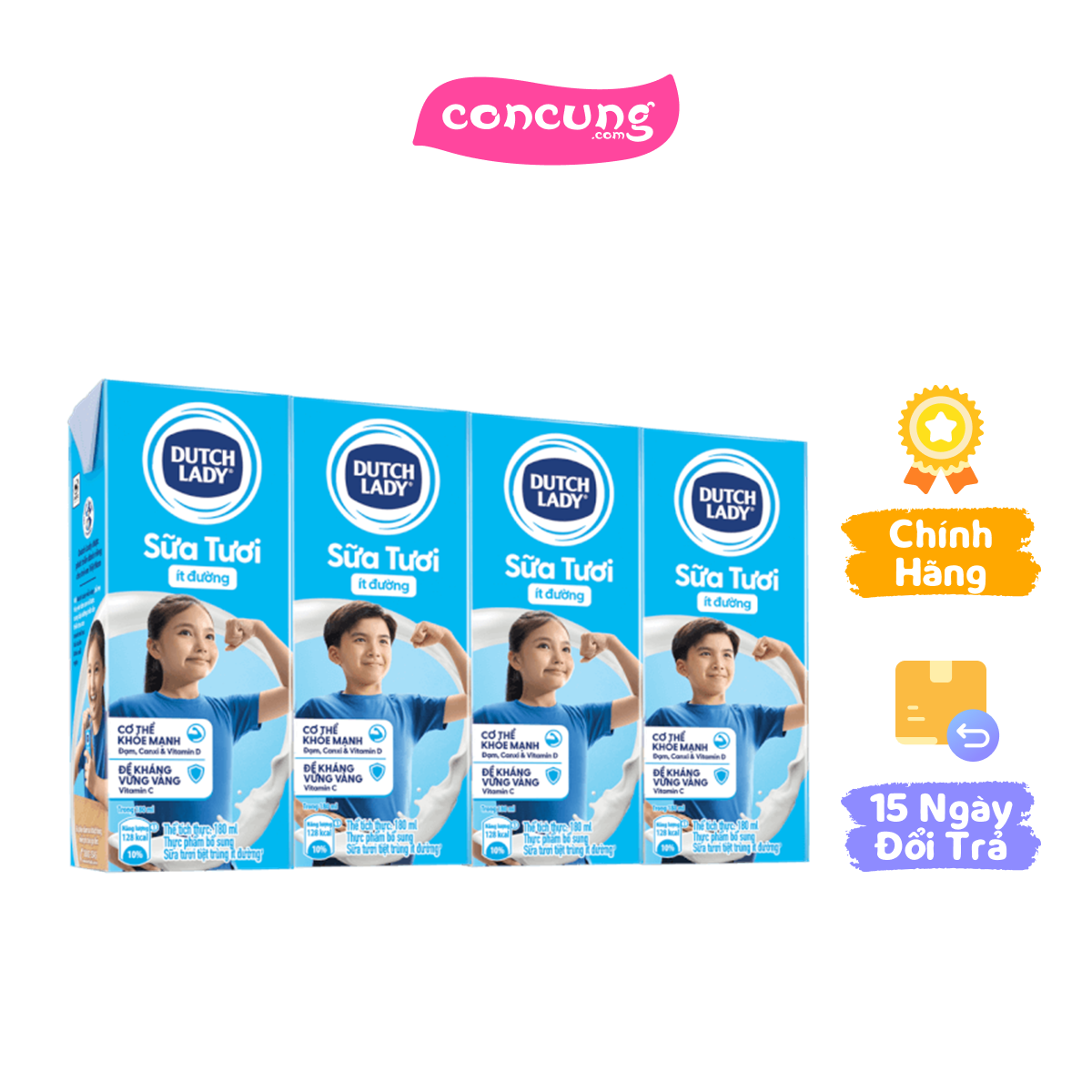 Sữa tươi tiệt trùng ít đường Dutch Lady 180ml (Lốc 4 hộp)