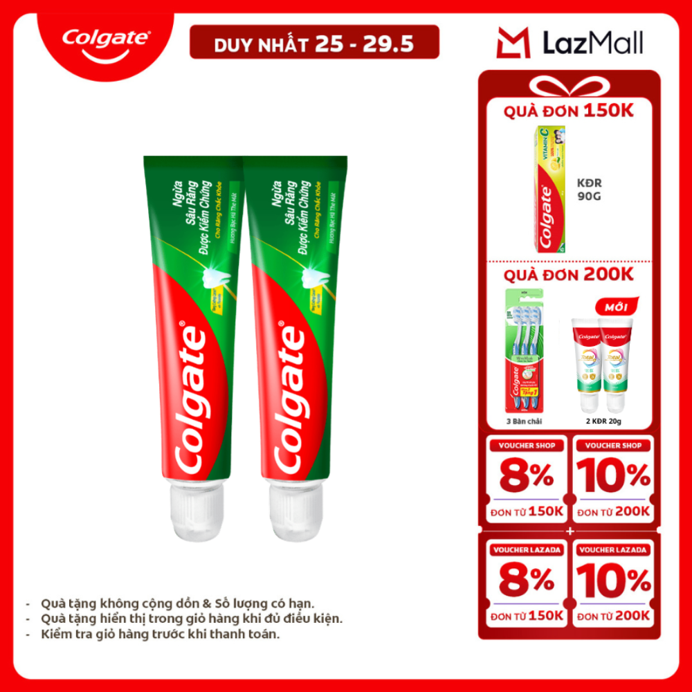 [Chỉ 25-29.5_X2 Voucher giảm 20%] [Travel Size] Bộ 2 Kem đánh răng Colgate ngừa sâu răng răng chắc khỏe 45g/tuýp