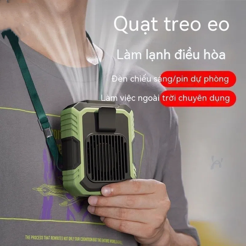 Quạt Tích Điện Kiêm Sạc dự phòng Đeo Thắt Lưng 6000mAh. Đeo cổ, cầm tay, đeo thắt lưng siêu mát, siêu tiện dụng