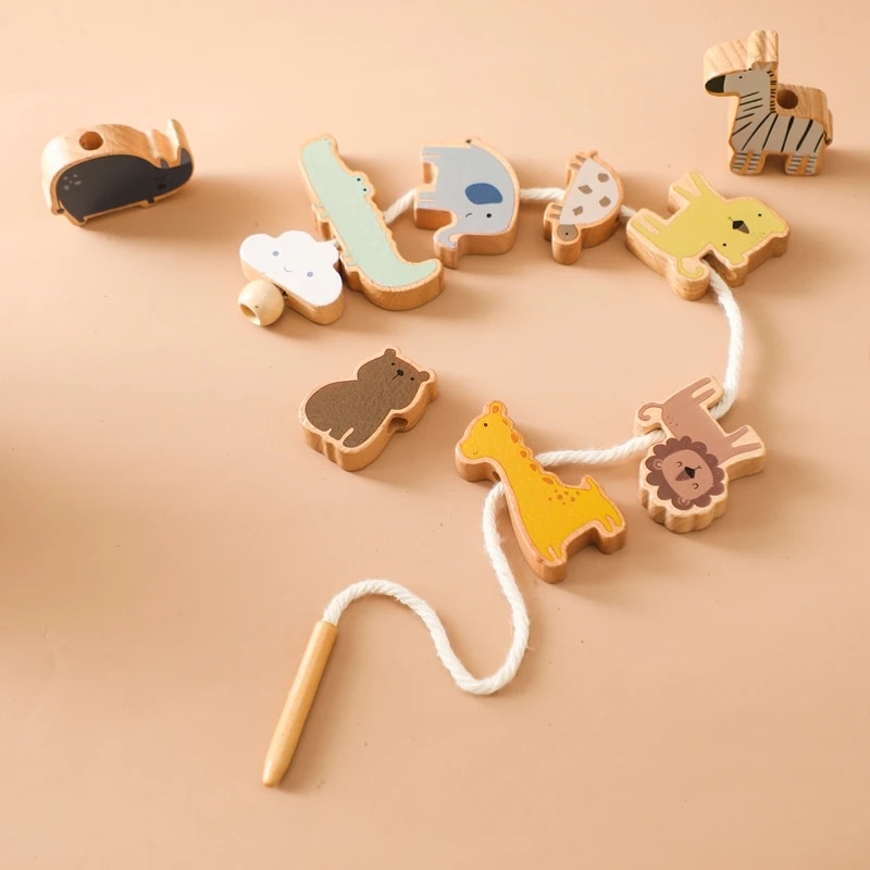 New Product Baby Animal Threading Toys Wooden Stacking Toys Blocks Board