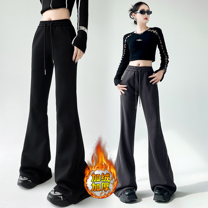 [AA Pink Bubble] Fleece-lined Thickened Micro-Pull Yoga Pants Women's Autumn and Winter High Waist Slimming Sports Casual Sweatpants Mopping Horseshoe Bell-Bottom Pants