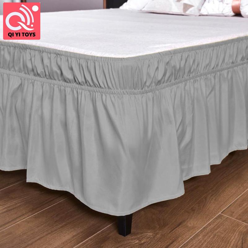 Diềm bao quanh giường 15 "thả dài hơn thường lệ 3 bên Ruffle diềm bao quanh Giường Màu Trơn chống phai vải vi sợi máy có thể giặt bedcover