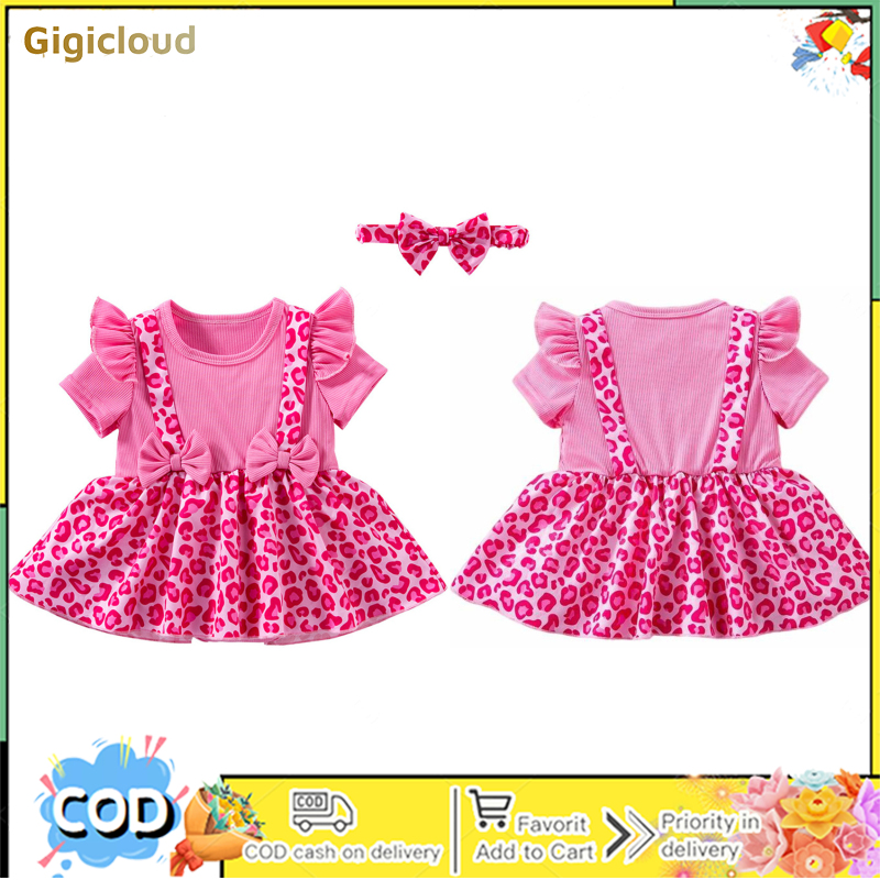 Baby Girl Romper Dress Ruffle Short Sleeve Round Neck Dress With Hairband Summer Casual Clothes Outfits ราคา 216 บาท*ส่งฟรี