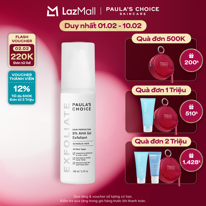 Gel loại bỏ tế bào chết làm mềm và sáng mịn da Paulas Choice Skin Perpecting 8% AHA Gel Exfoliant 19