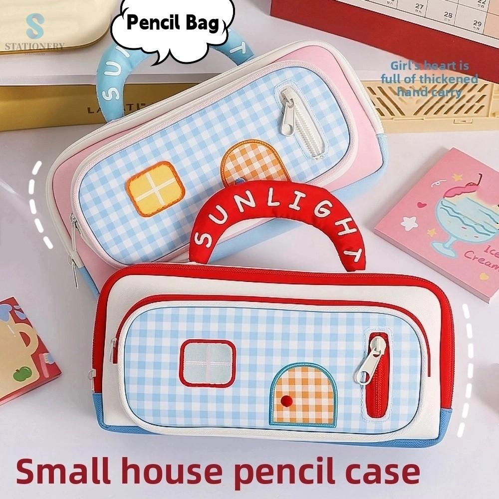 STATIONERY Dung lượng lớn Túi đựng bút House Cầm tay Kho lưu trữ mỹ phẩm Hộp đựng bút và bút chì Dụng cụ tổ chức Di động Túi đựng văn phòng phẩm Văn phòng trường học