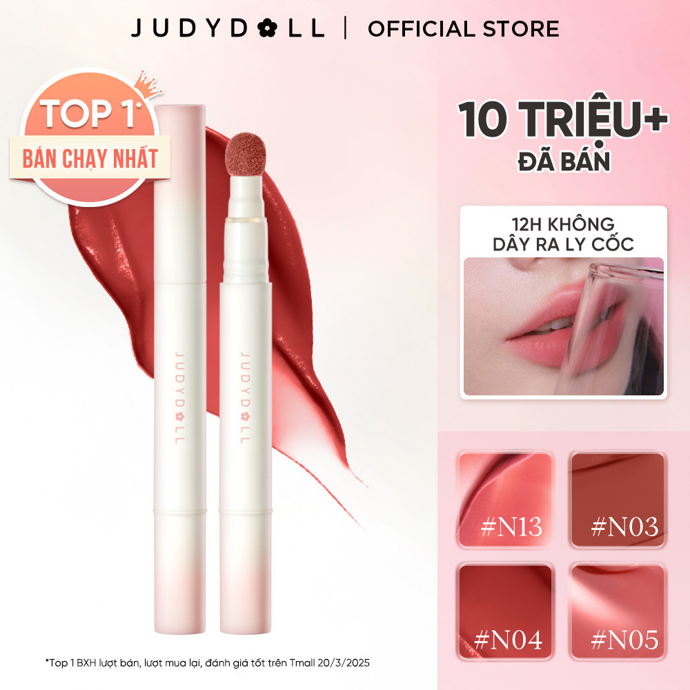  Son Kem Lì JUDYDOLL 1.8g Đầu Bông Dặm Kem Mịn Màu Sắc Tươi Tắn Son Vặn Bền Màu Che Phủ Vân Môi Nổi Bật 