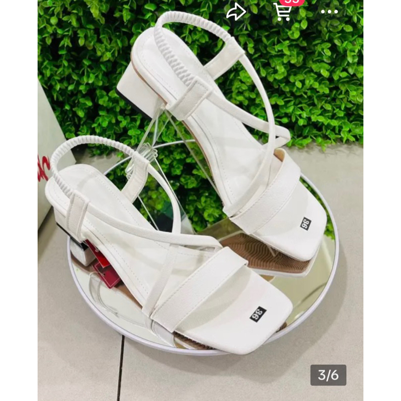 Giày sandal cao gót vuông 3p quai ngang phối thun sau da mềm