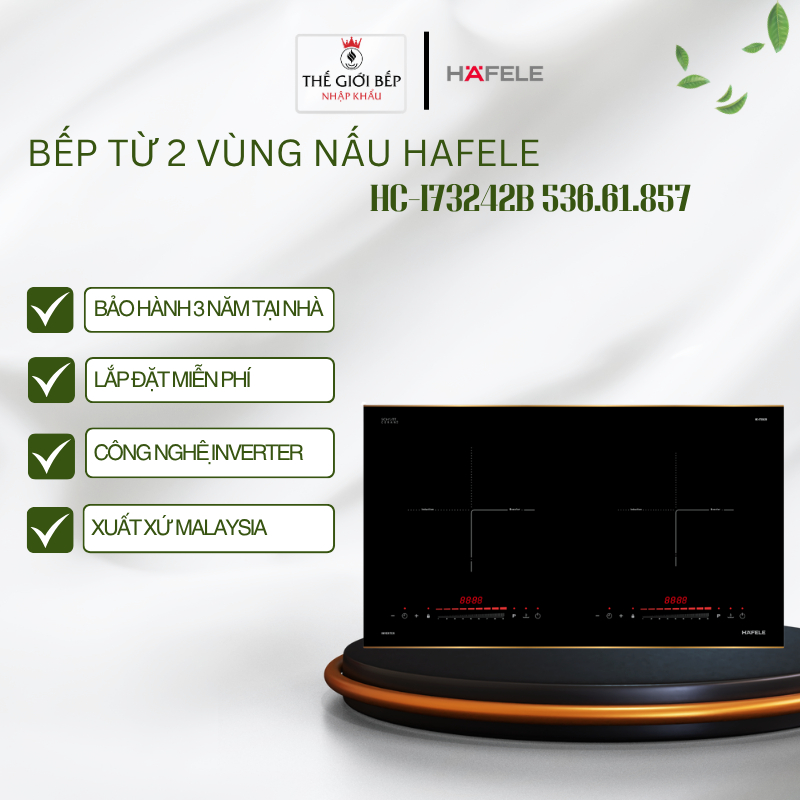 Bếp Từ Hafele HC-I73242B 536.61.857 – 2 Vùng Nấu, Kính Schott Ceran Cao Cấp, Điều Khiển Cảm Ứng Trượt, Inverter Tiết Kiệm Điện, Công Suất Tổng 4.8kW