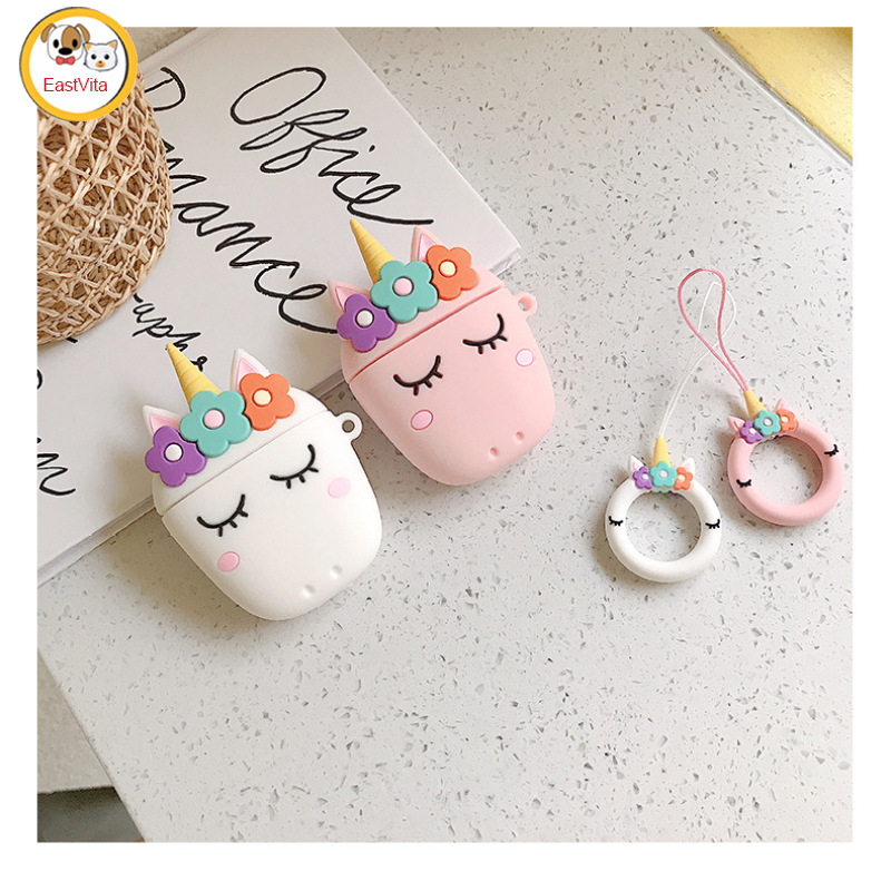 Silicone Single-horned Horse Pattern Protective Case For Airpods Keychain Earphone Case ราคา 16 บาท*ส่งฟรี