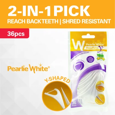 Pearlie White Floss Pick Y 2-IN-1 PTFE MINT Back Teeth Flosser 36pcs