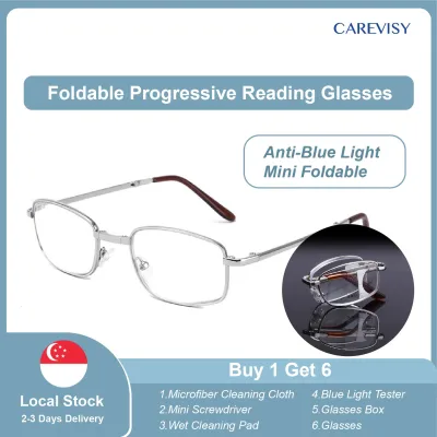 (Gift for parents) CAREVISY Foldable Multifocal Progressive Reading Glasses Presbyopic Presbyopia Glasses Far Sighted Glasses Anti Blue Light Ray Spectacles for Adults Men Women C6003