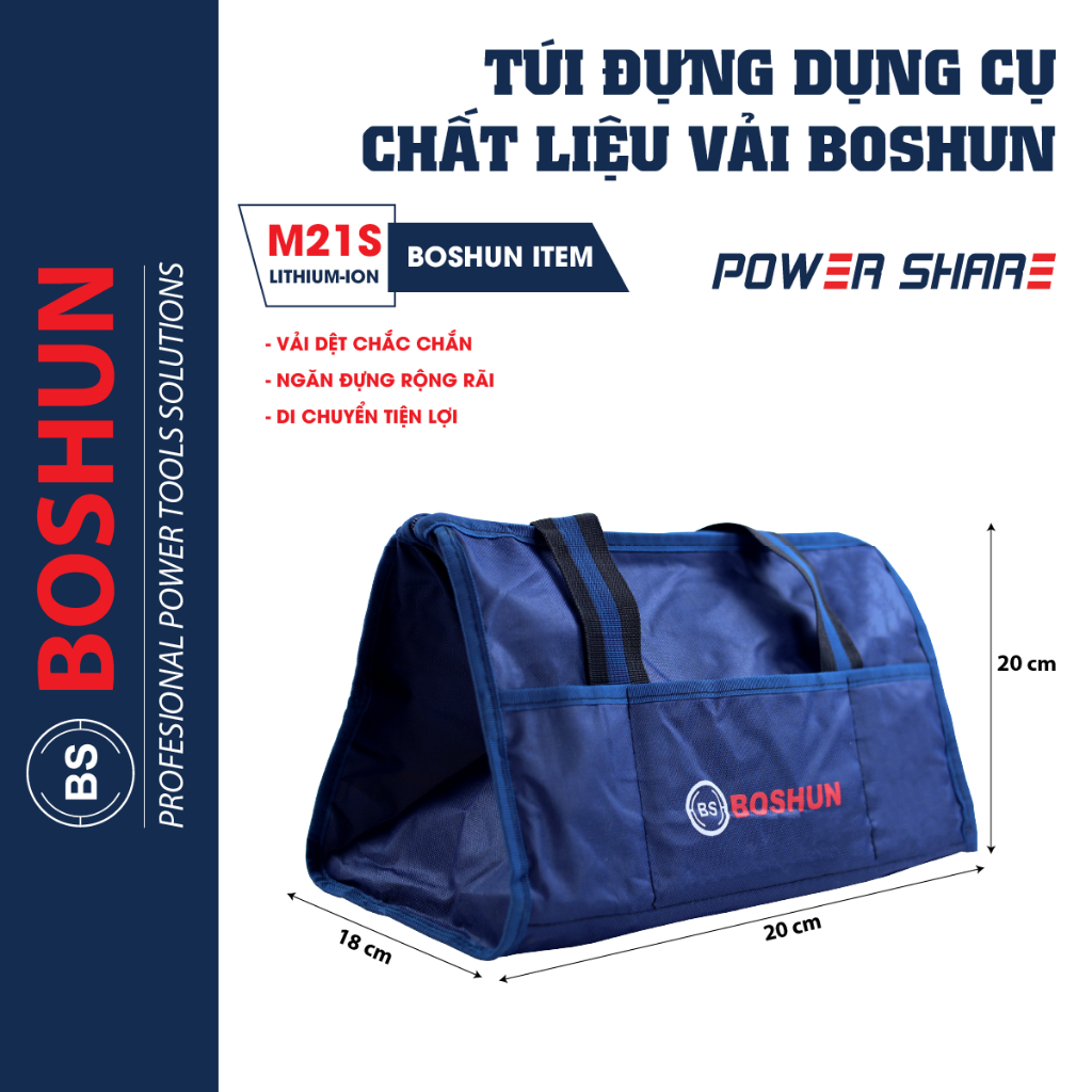 Túi vải đựng máy và dụng cụ làm việc đồ nghề Boshun 20x18x20cm hàng cao cấp chính hãng