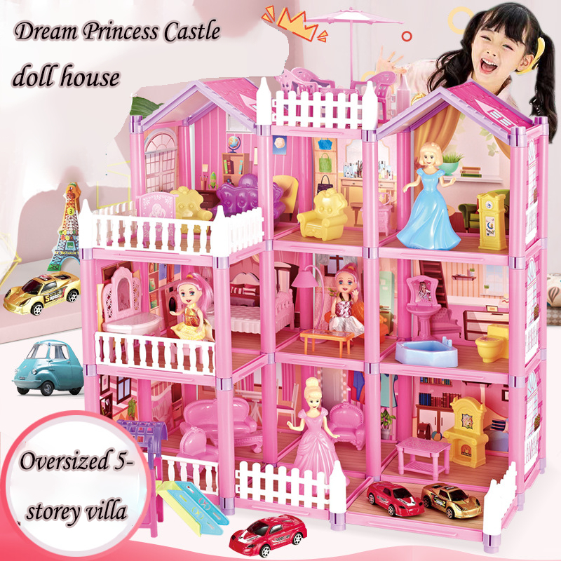 Đồ chơi nhà búp bê trẻ em, lắp ráp lâu đài công chúa ngoại cỡ