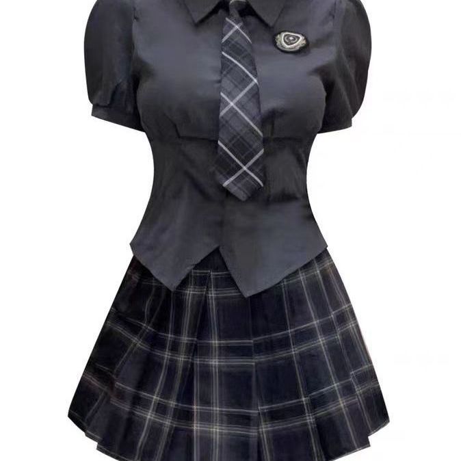 LUNA set đồ nữ đẹp JK đồng phục áo sơ mi nữ ngắn tay áo mùa hè Mỹ ngọt ngào babes tinh khiết muốn th