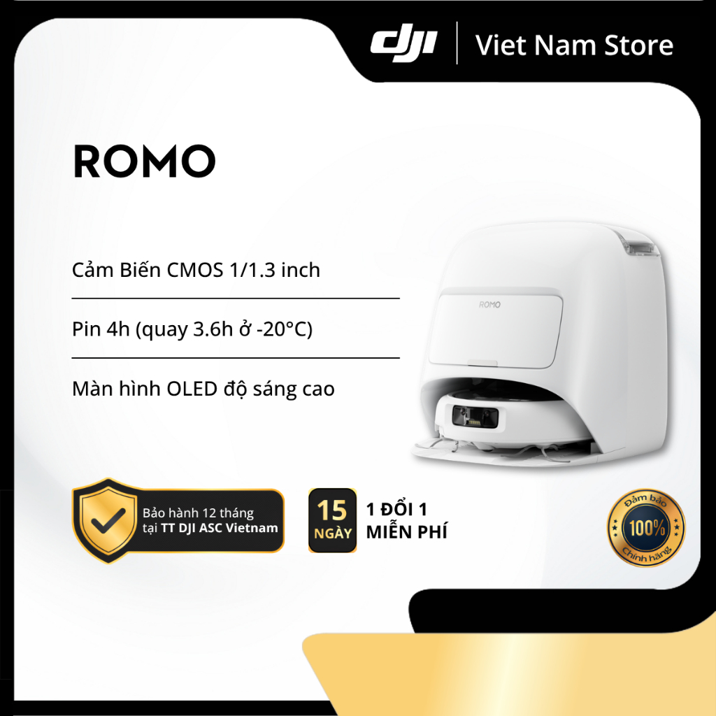 [Bảo Hành Chính Hãng] Robot Hút Bụi Lau Nhà DJI Romo | Lực Hút 25000Pa Cảm Biến LiDAR