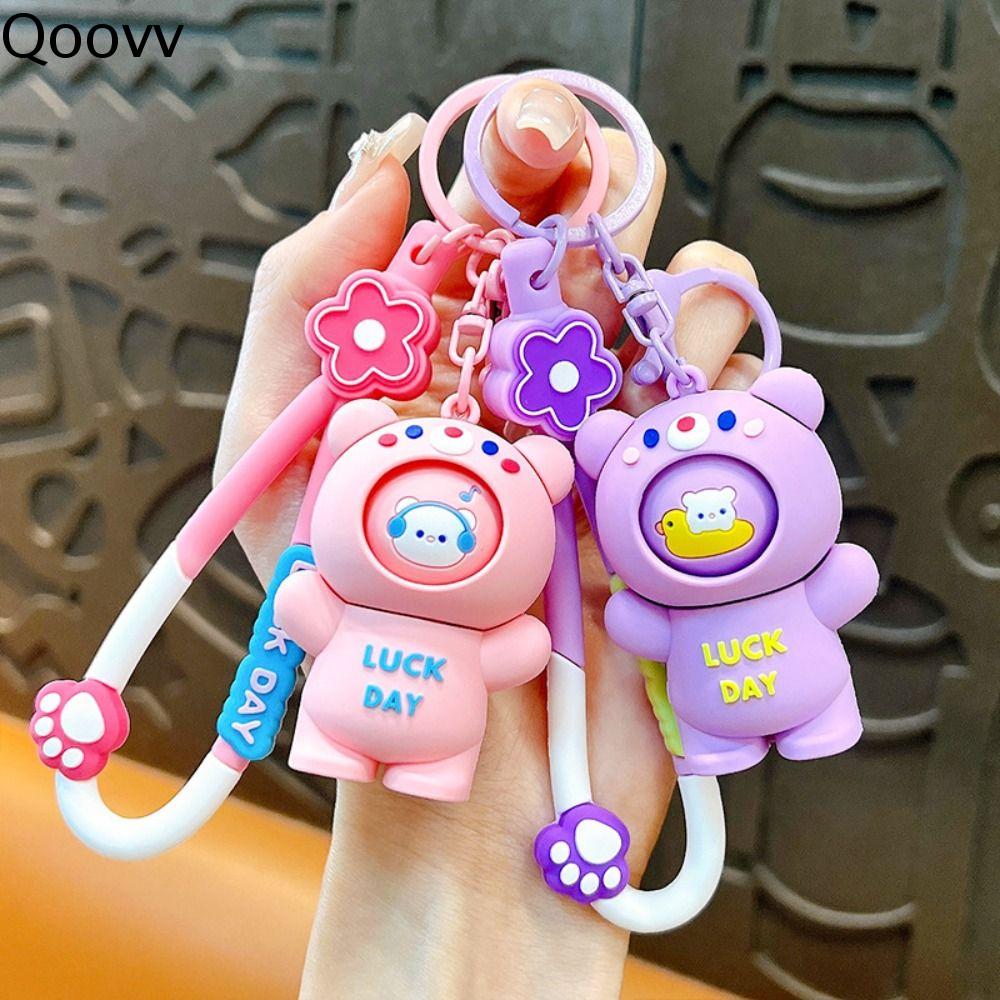 QOOVV PVC Móc Khóa Búp bê thay đổi khuôn mèo Treo ba lô Chống thất lạc dây chuyền hình gấu nhỏ hoạt hình Thời trang Nữ trang Móc khóa hình gấu Trang trí xe hơi