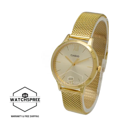 [WatchSpree] Casio Ladies' Analog Gold Ion Plated Stainless Steel Mesh Band Watch LTPE157MG-9A LTP-E157MG-9A