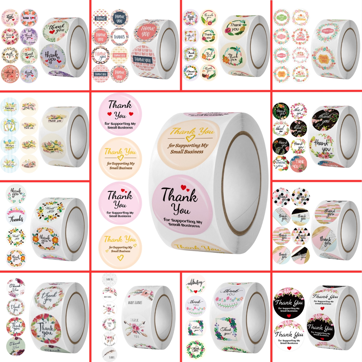 Cuộn 500 miếng dán họa tiết cảm ơn thank you, sang trọng gói hàng, phụ kiện quà tặng - Sally shop
