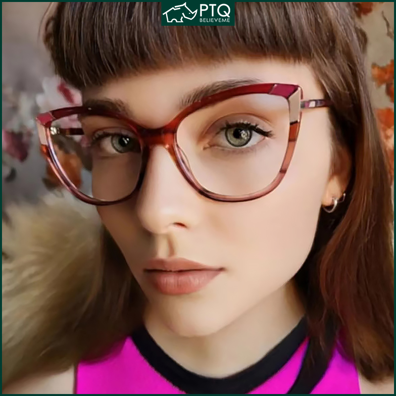 European and American Style Large-frame Glasses Retro Cat-eye Anti-blue Light Glasses Fashion Pattern Flat Glasses PTQ ราคา 250 บาท*ส่งฟรี
