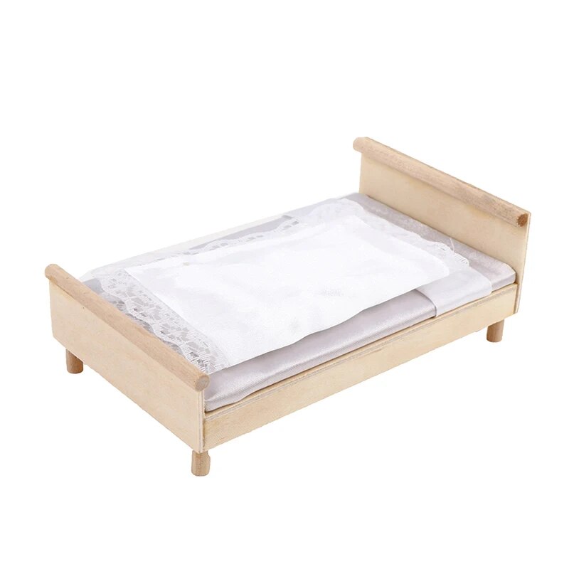 1/12 Dollhouse gỗ mini đơn/giường đôi NỘI THẤT PHÒNG NGỦ Đồ chơi mô hình nội thất phòng khách đồ chơ