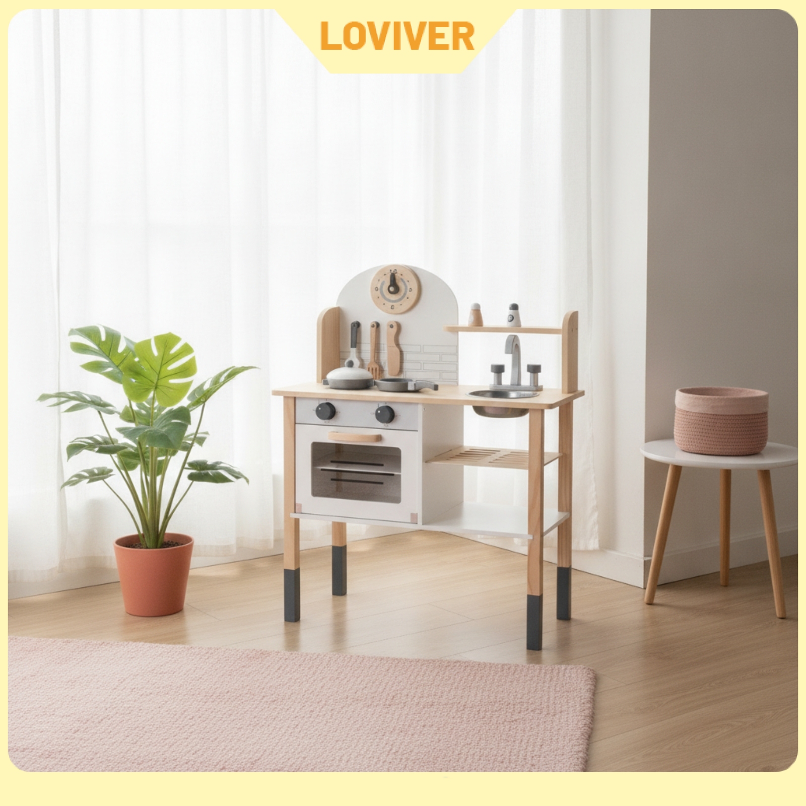 LOVIVER Wooden Play Kitchen BPAcomplimentary Pretend Play Kitchen with Accessories Safe Toy Cookware Set Interactive for Toddlers, Children, Nursery, Home ราคา 23,599 บาท*ส่งฟรี