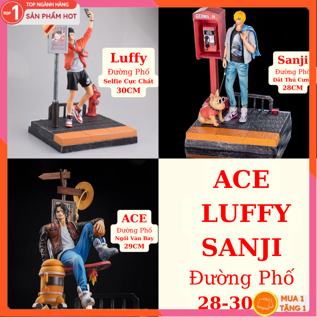 Mô hình ace - luffy - sanji đường phố cực chất 28-30cm mô hình one piece cao cấp, figure mô hình anmie one piece luffy vua hải tặc