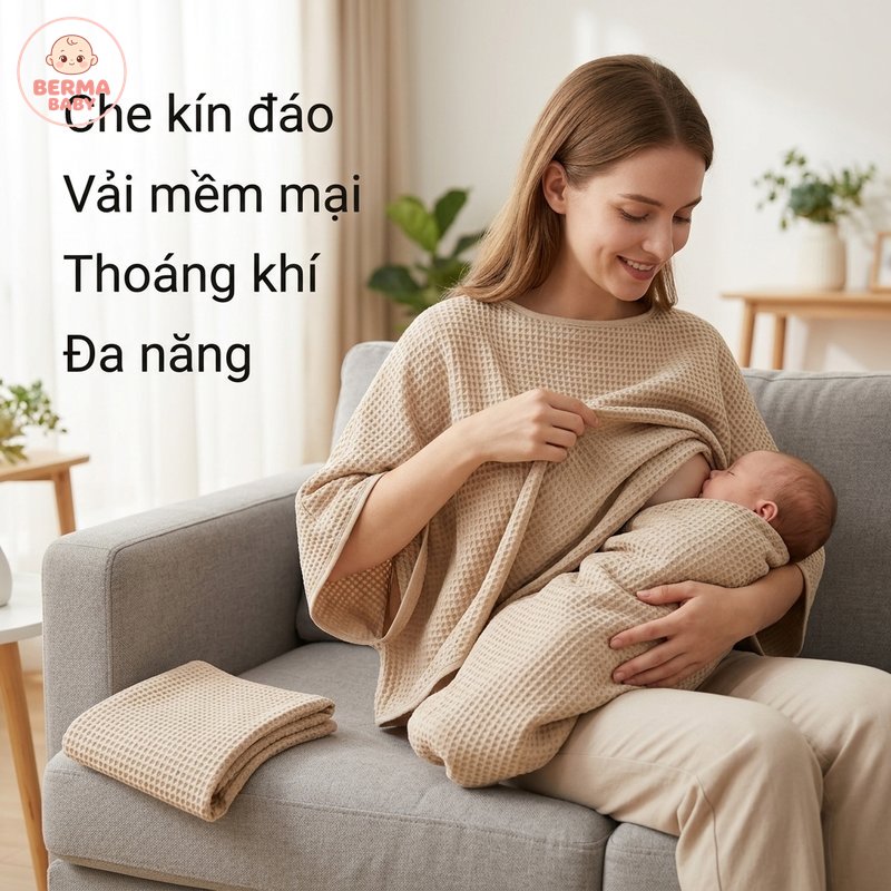 BERMA BABY Khăn choàng cho con bú chất liệu waffle mềm co giãn thoáng khí che xe nôi đa năng dùng khi ra ngoài