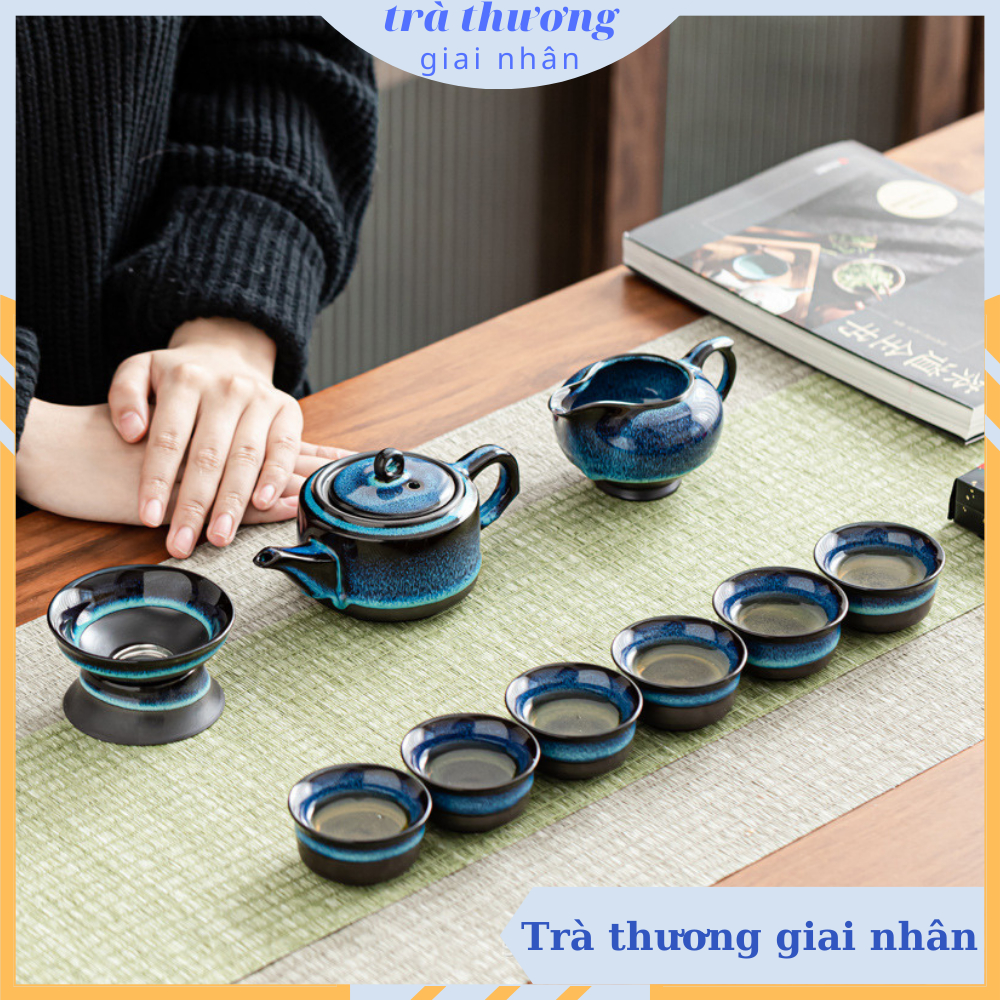Bộ ấm chén uống trà men Tianmu có hộp quà tặng đi kèm