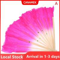 【Local Stock 】 30cm Chinese Short Bellydance Fan Bamboo+10 20cm Half Circle SilkVeil Pairs Yangko Belly Dancing Fan Hand Dye Adults