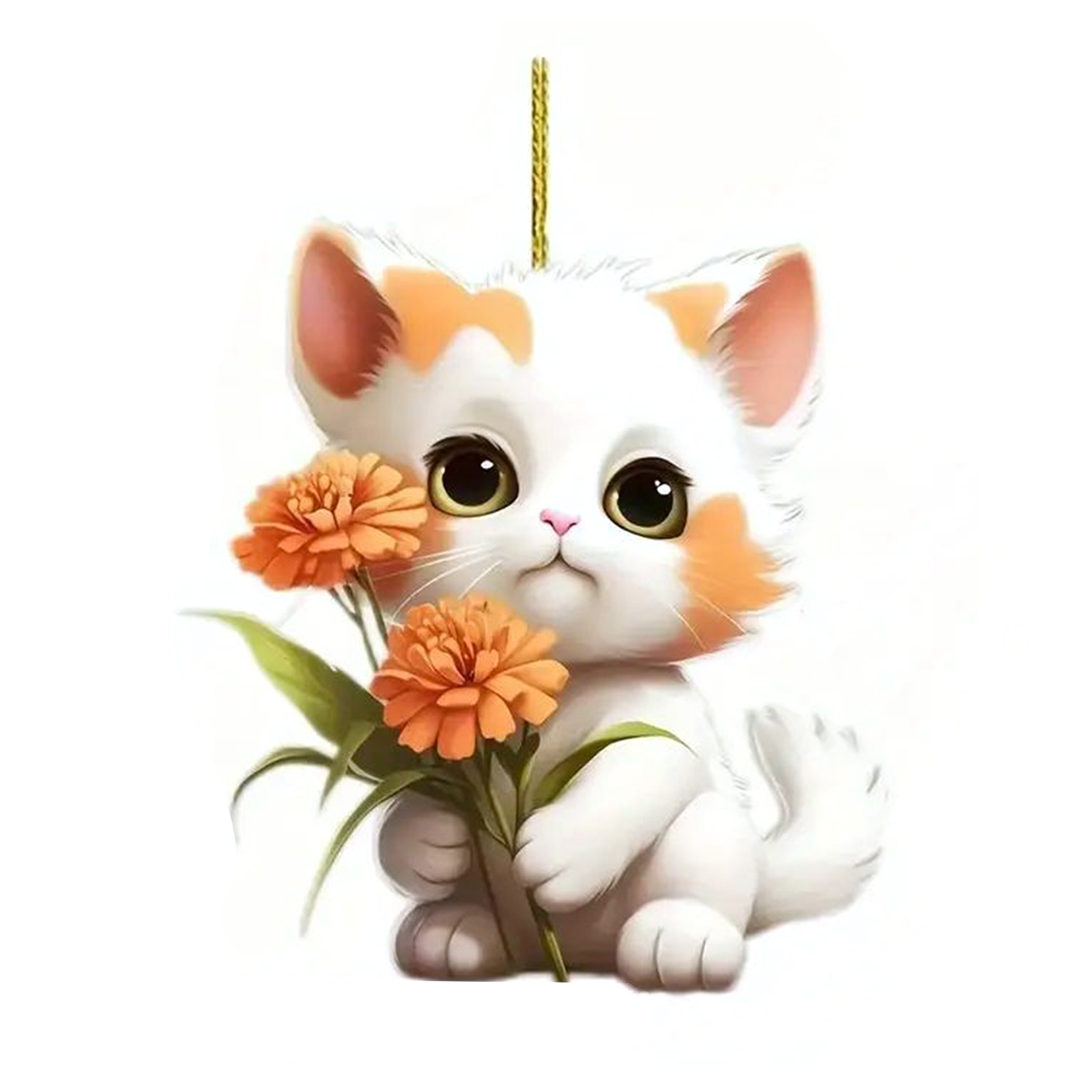 xianzaibu Expressive Kitten Ornament 2d Flat Acrylic Pendant Adorable Flower Cat Pendant Car Charm for Christmas Tree Decoration Cute Kitten Hanging Ornament for Home Car Interior