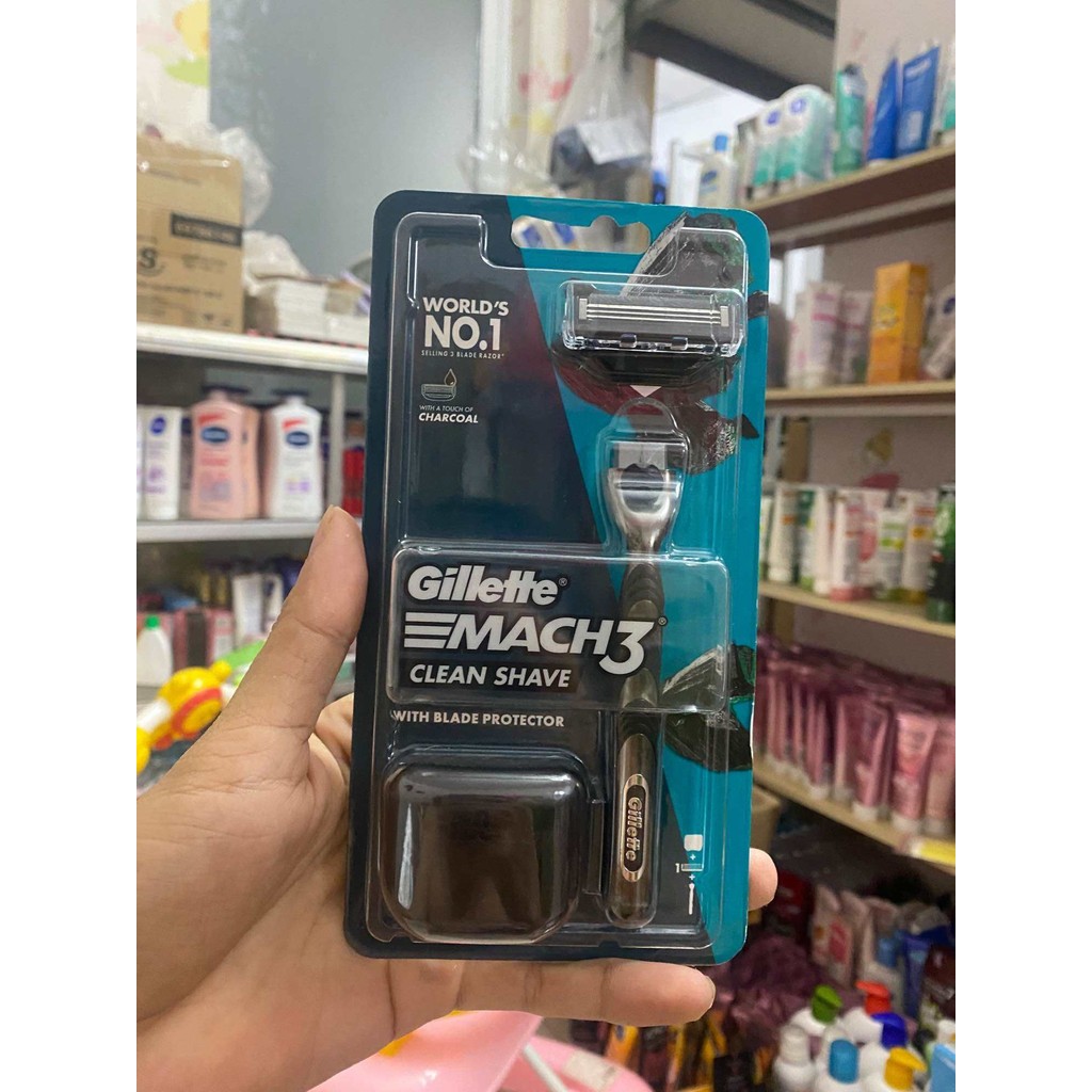 Dao cạo râu 3 lưỡi Gillette Mach3 Clean Shave 1 tay cầm 1 đầu dao cạo 3 lưỡi 1 nắp bảo vệ
