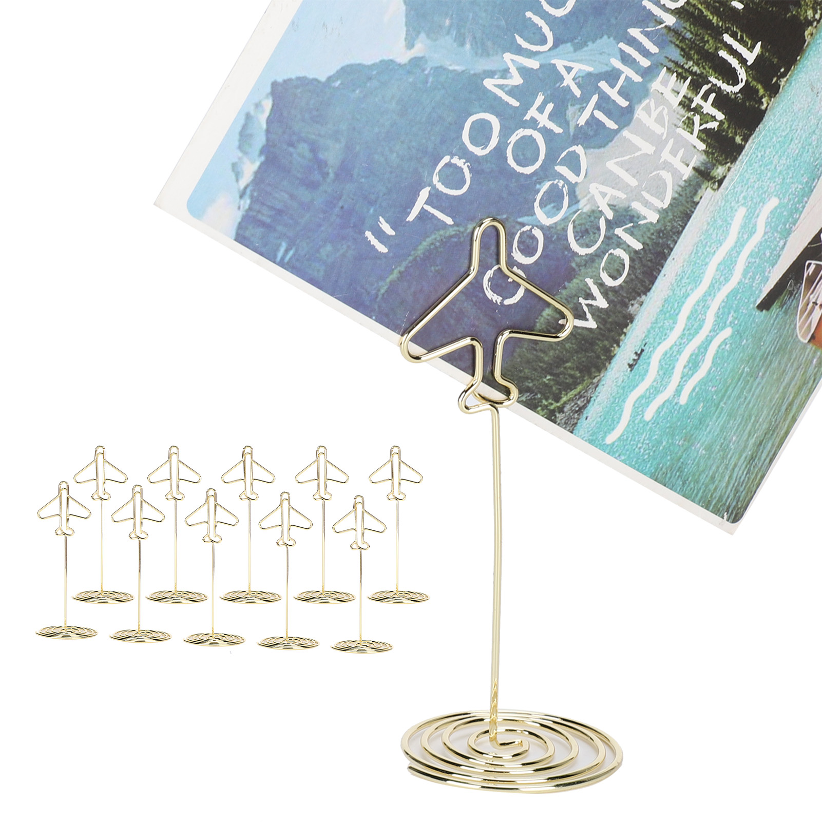 3.5Inch Thẻ Clip Chủ Đứng 10Pcs Đế giữ số bàn thiệp ghi tên chỗ ngồi Chủ Dụng cụ giữ kẹp giấy nhớ Đứng Máy Tính Để Bàn Kim Loại Kinh Doanh thẻ đựng ảnh Vàng Máy Bay Chủ Với Cơ Sở