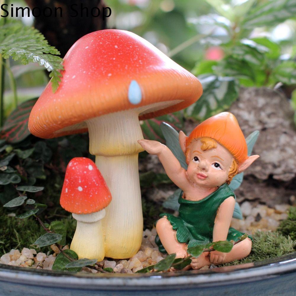 SIMOON Nhựa Bộ búp bê Nấm Hoạt hình Dễ thương Tượng điêu khắc bức tượng thu nhỏ Đồ thủ công Mô phỏng Tượng tiên Nấm Chậu hoa