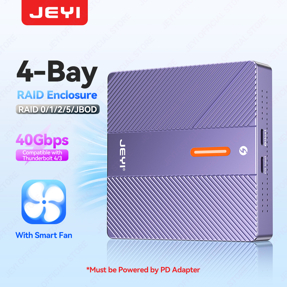 JEYI 4-Bay 40Gbps RAID NVMe Enclosure Compatible with Thunderbolt 4/3 Turbine Cooling Compatible Individual & RAID Modes Mac/Win ราคา 7,999 บาท*ส่งฟรี