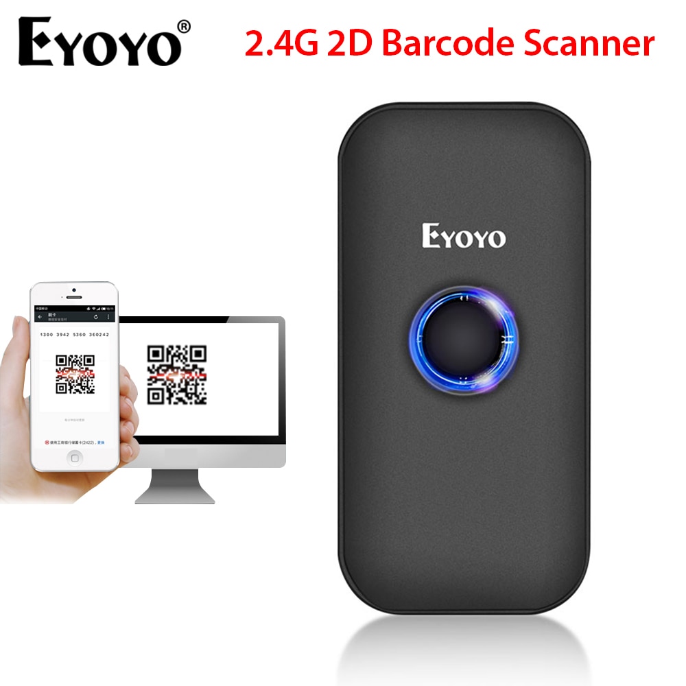 Eyoyo Máy quét hình ảnh Bluetooth QR Mini 2D Đầu đọc mã vạch 1D cầm tay PDF417 quét màn hình ma trận dữ liệu có dây 2.4G kết nối Dongle