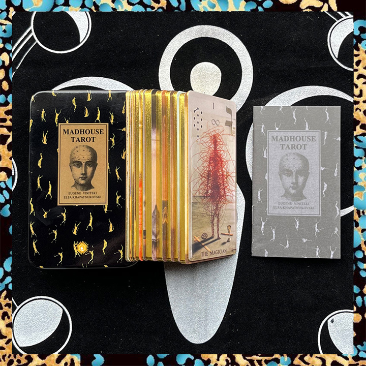 Tarot Hộp Thiếc-thẻ bài Tarot madhouse | với sách hướng dẫn giấy | Kích thước di động 10x6cm | thẻ bói toán