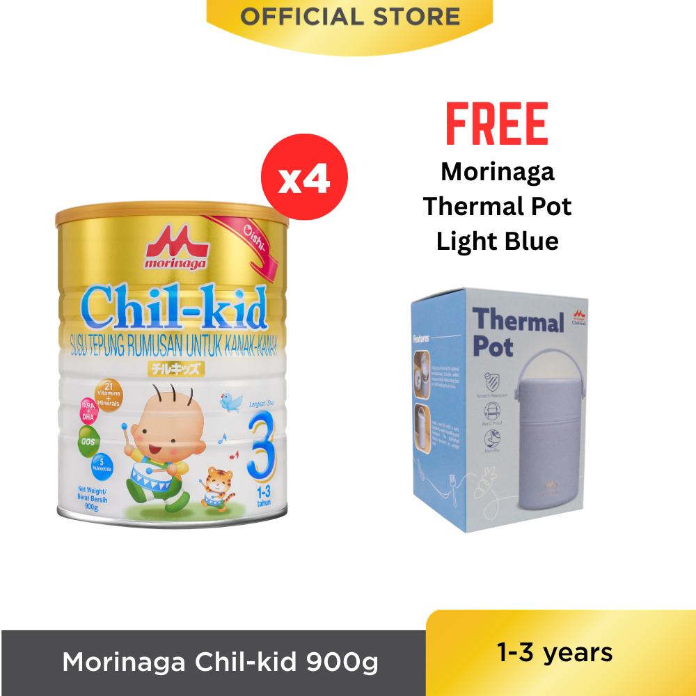 Morinaga Chil-kid Step 3 (No Sucrose) 4 tins x 900g [Free 1 Morinaga Thermal Pot]