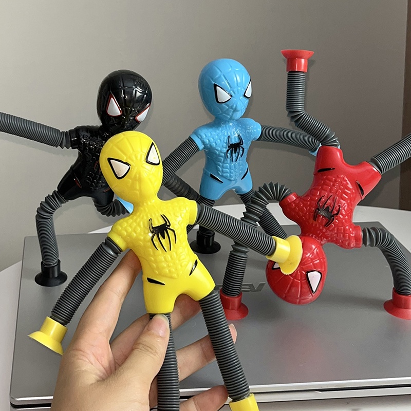 Spiderman Robot biến mô hình kéo dài đèn LED Pop Ống câu đố đồ chơi xả stress Sucker Telescopic đồ chơi cảm giác