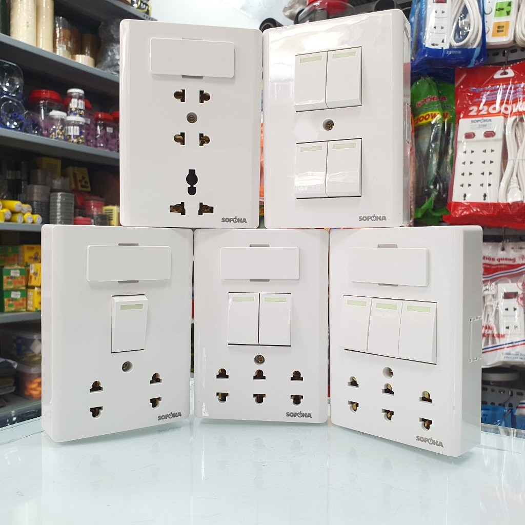Bảng điện nổi SOPOKA giả âm cao cấp dòng E 1/2/3/4 công tắc, 3 ổ cắm tùy chọn